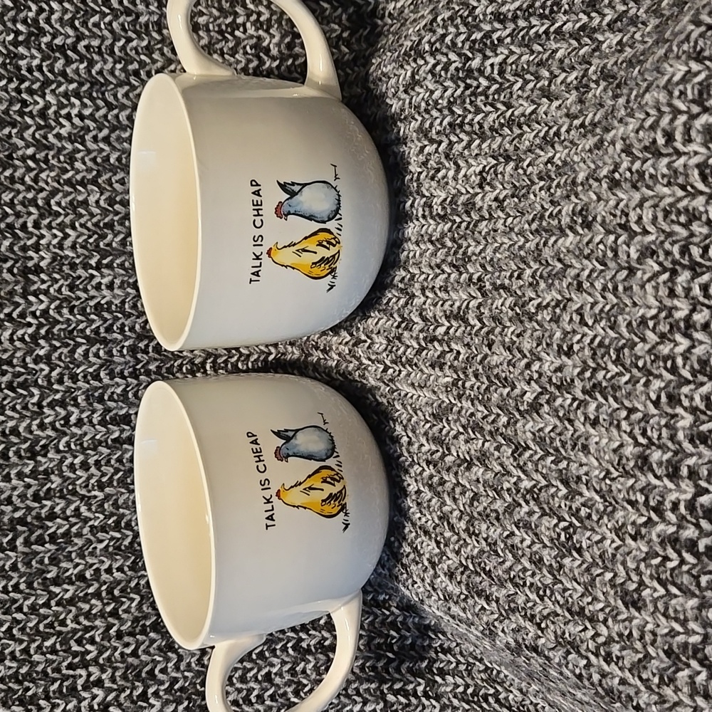 NEW Two Mug Set with "Talk is Cheap"